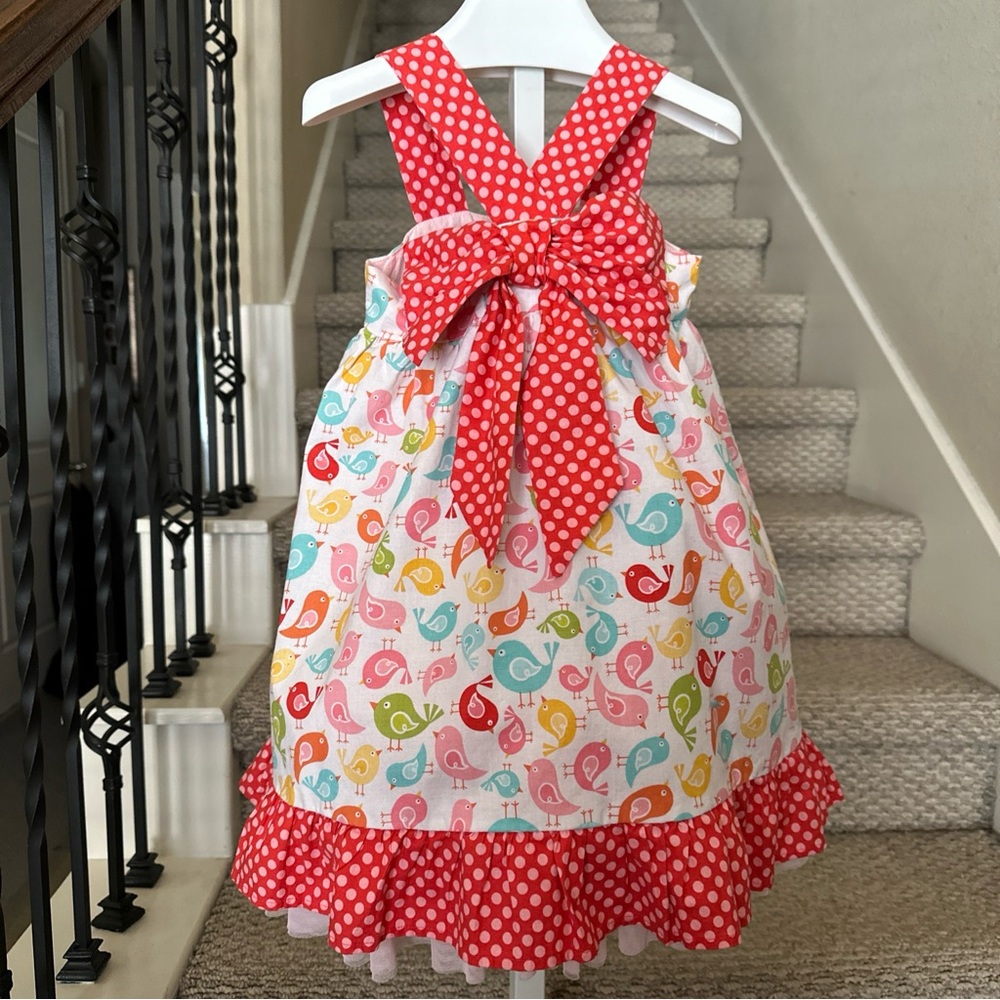 Boutique Sam & Sydney Girl's Sundress Size 4T Pink Red Bird Summer Spring Dress
